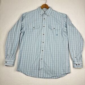 Ariat‎ Pro Series Shirt Mens Large Blue Plaid Button Down Cowboy Western Ranch